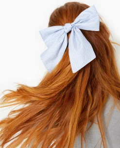 Barrette Avec Nœud Rayé - Bleu Clair