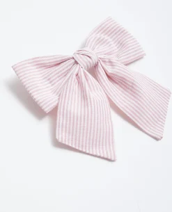 Barrette Avec Nœud Rayé - Rose