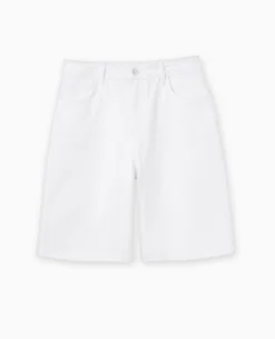 Bermuda Large En Jean Avec Bas Coupés - Blanc