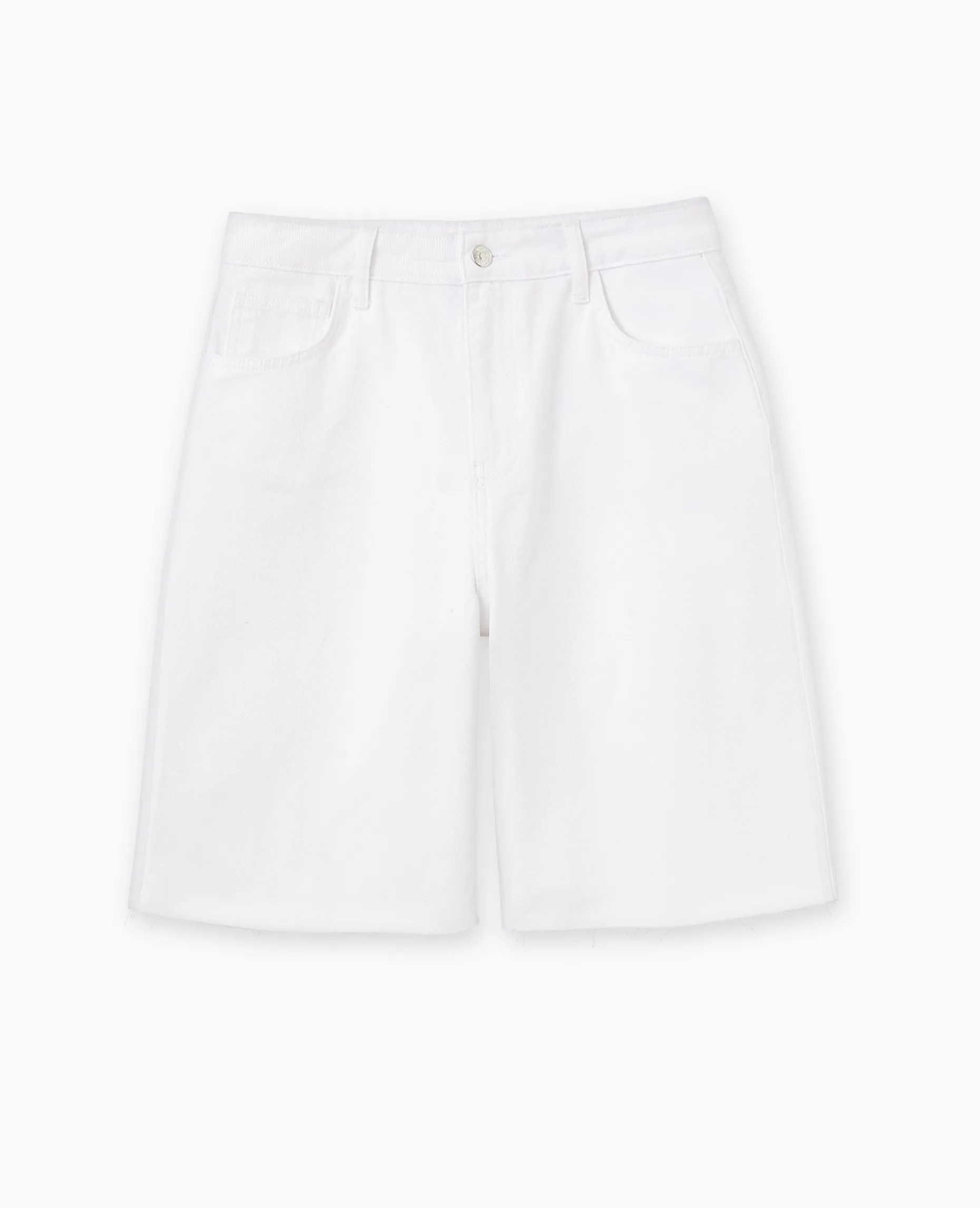Bermuda Large En Jean Avec Bas Coupés - Blanc