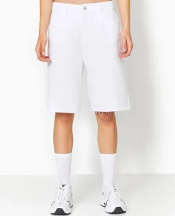 Bermuda Large En Jean Avec Bas Coupés - Blanc