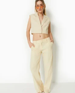 Blazer Sans Manches Cropped - Beige
