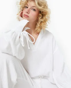 Blouse Ample En Gaze De Coton - Blanc