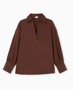 Blouse Ample En Gaze De Coton - Marron