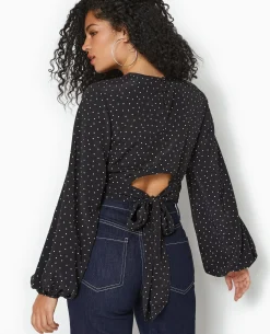 Blouse Avec Découpe Dos Et Nœud - Noir