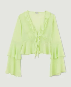 Blouse Avec Volants En Voile - Vert Anis