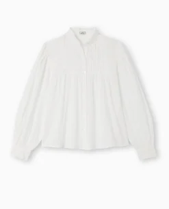Blouse Boutonnée Avec Plis - Blanc