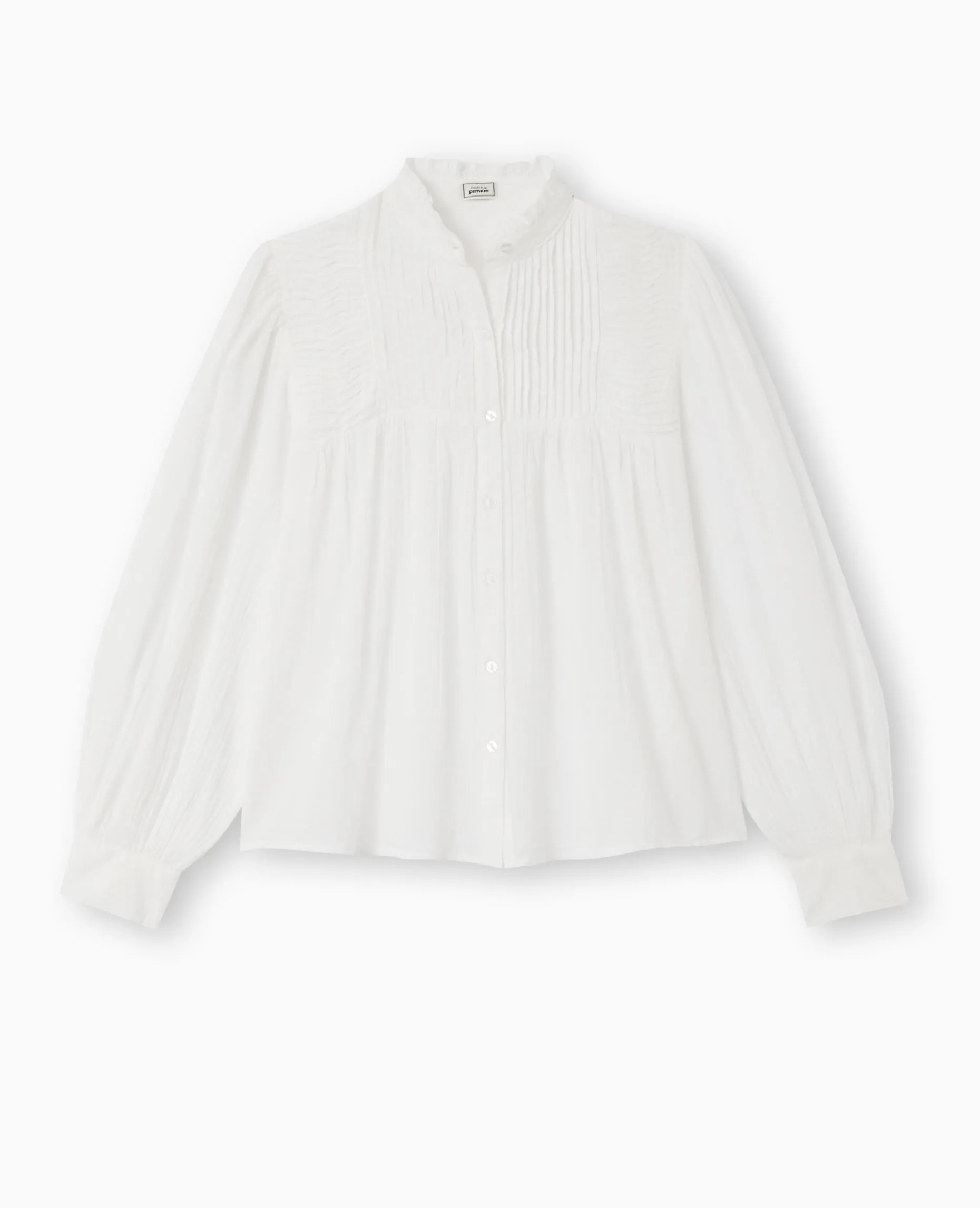 Blouse Boutonnée Avec Plis - Blanc
