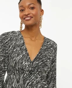 Blouse Cache-cœur En Tissu Fluide - Noir