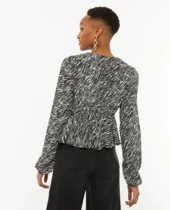Blouse Cache-cœur En Tissu Fluide - Noir