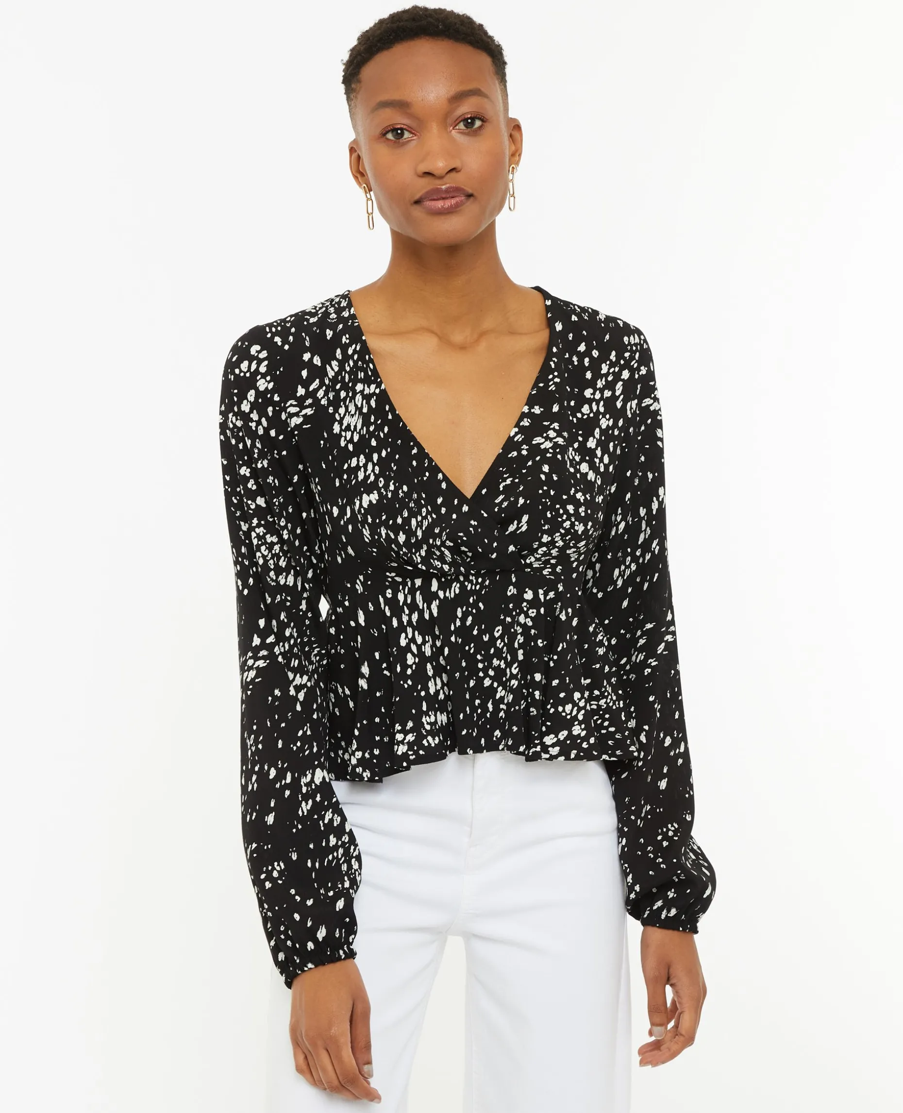 Blouse Cache-cœur En Tissu Fluide - Noir
