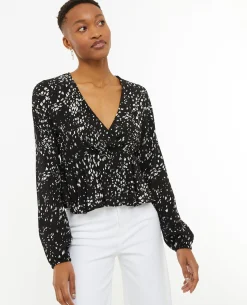 Blouse Cache-cœur En Tissu Fluide - Noir