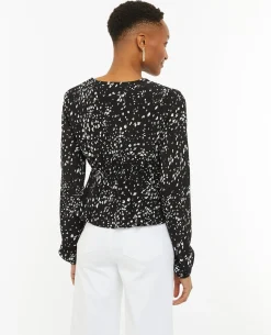 Blouse Cache-cœur En Tissu Fluide - Noir