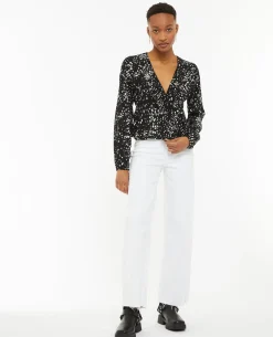 Blouse Cache-cœur En Tissu Fluide - Noir