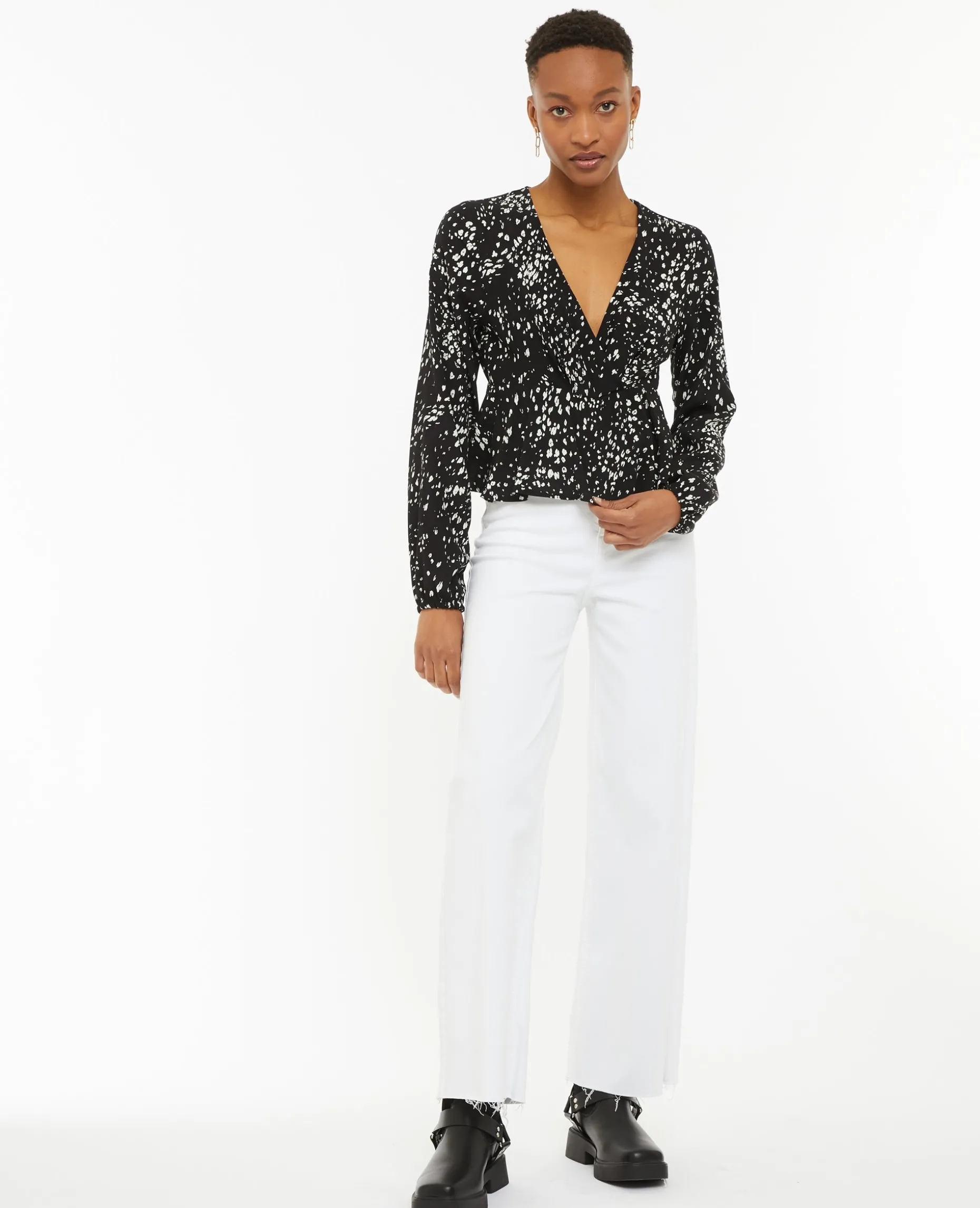 Blouse Cache-cœur En Tissu Fluide - Noir