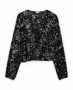 Blouse Cache-cœur En Tissu Fluide - Noir