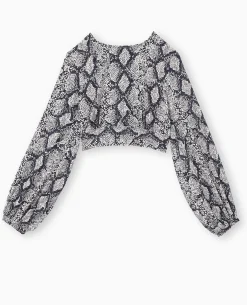 Blouse Courte Avec Découpe Dos Motif Python - Marron