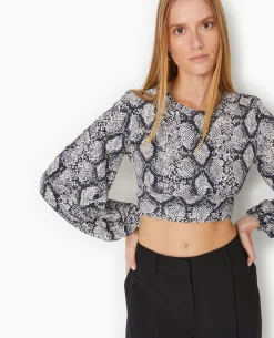 Blouse Courte Avec Découpe Dos Motif Python - Marron