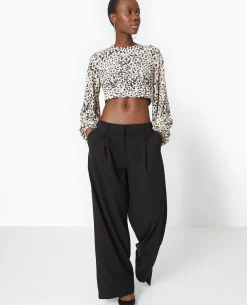 Blouse Courte Avec Découpe Dos Motif Léopard - Taupe
