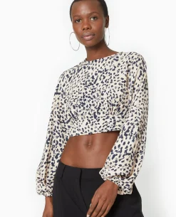 Blouse Courte Avec Découpe Dos Motif Léopard - Taupe