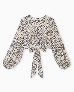 Blouse Courte Avec Découpe Dos Motif Léopard - Taupe