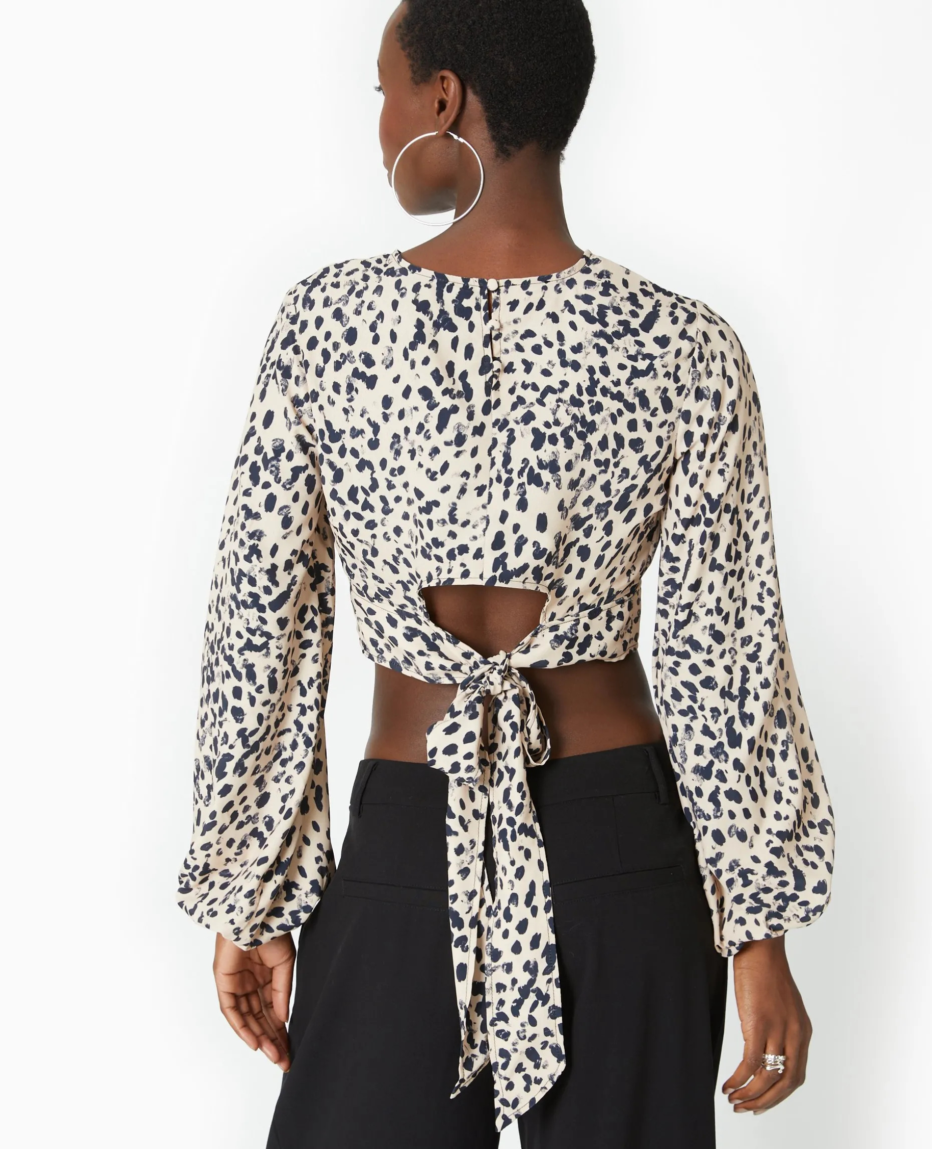 Blouse Courte Avec Découpe Dos Motif Léopard - Taupe