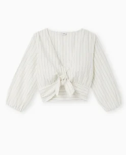 Blouse Courte Avec Nœud Devant - Blanc