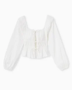 Blouse Encolure Bardot Avec Liens à Nouer - écru