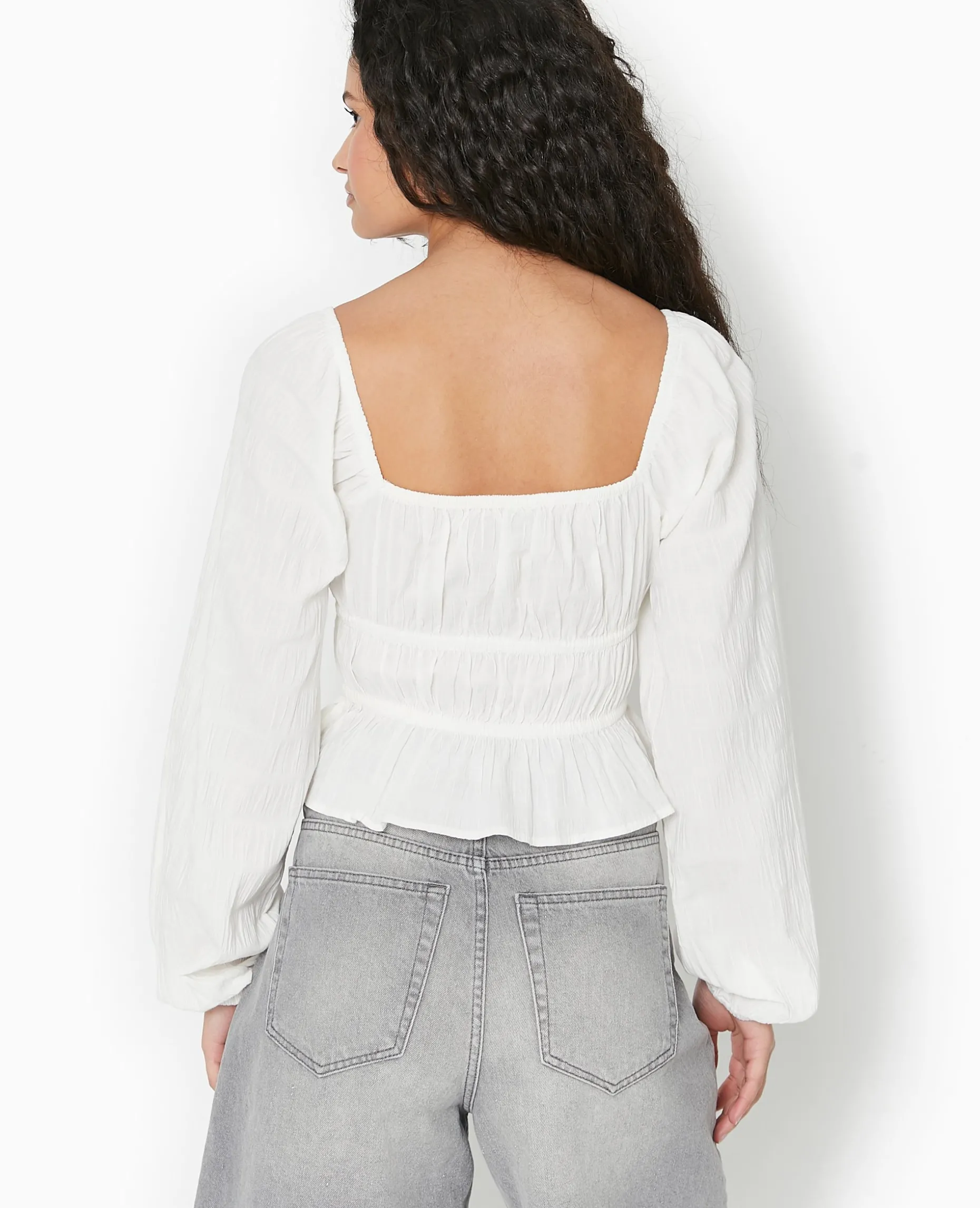 Blouse Encolure Bardot Avec Liens à Nouer - écru