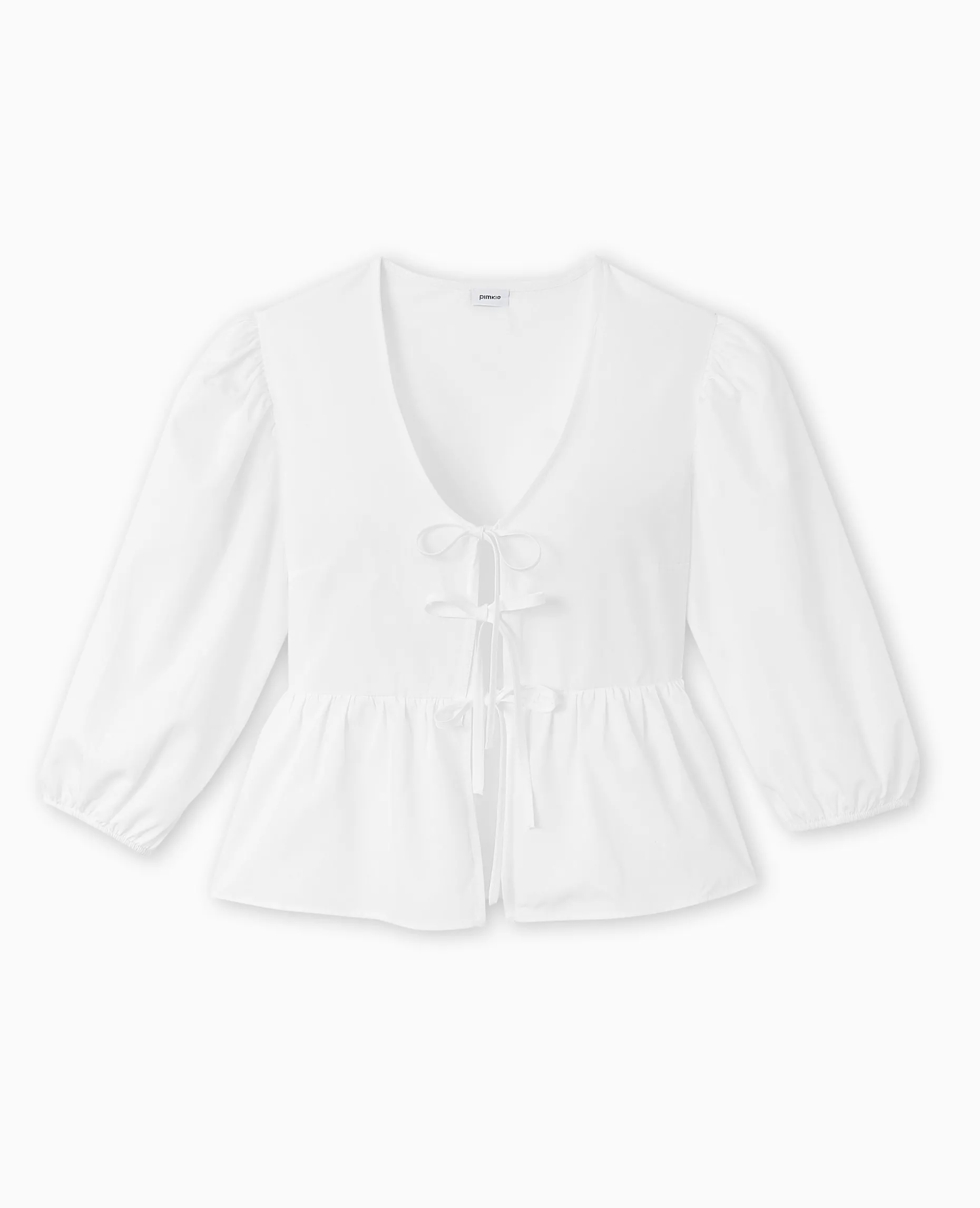 Blouse Manches Ballons Avec Nouettes Et Volant - Blanc