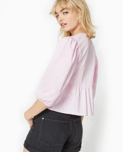 Blouse Manches Ballons Et Nouettes - Rose Poudré