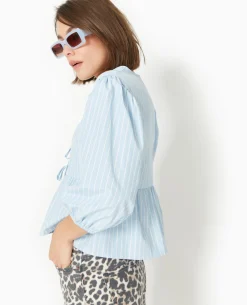 Blouse Manches Ballons Et Nouettes - Bleu Clair