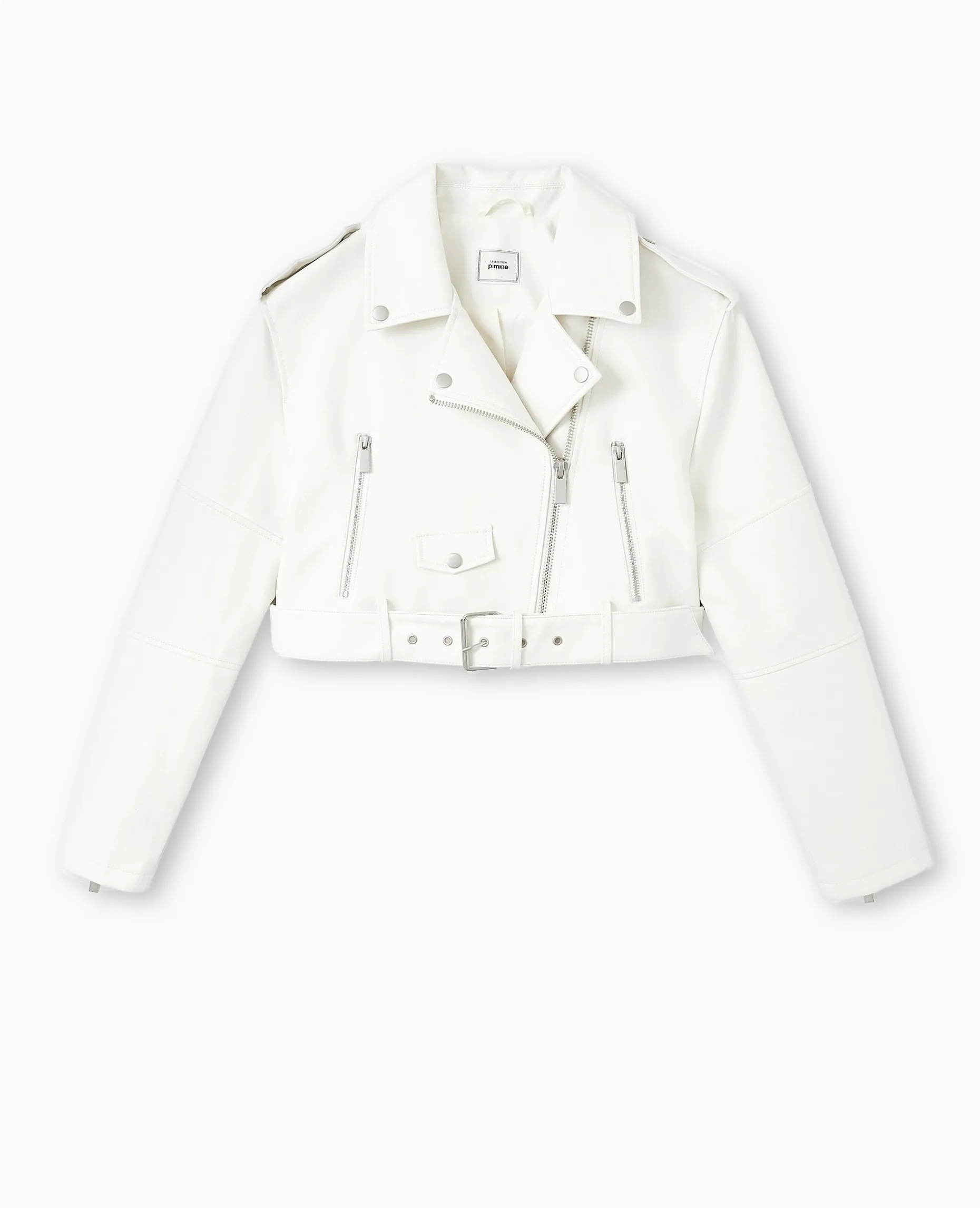 Blouson Biker Court Avec Ceinture - écru