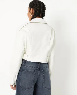 Blouson Biker Court Avec Ceinture - écru