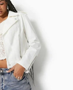 Blouson Biker En Jean - Blanc