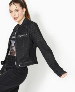 Blouson Biker En Jean - Noir