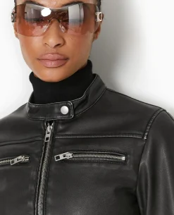 Blouson Biker En Simili Cuir Used - Noir