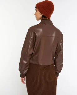 Blouson Bomber En Simili Cuir - Marron