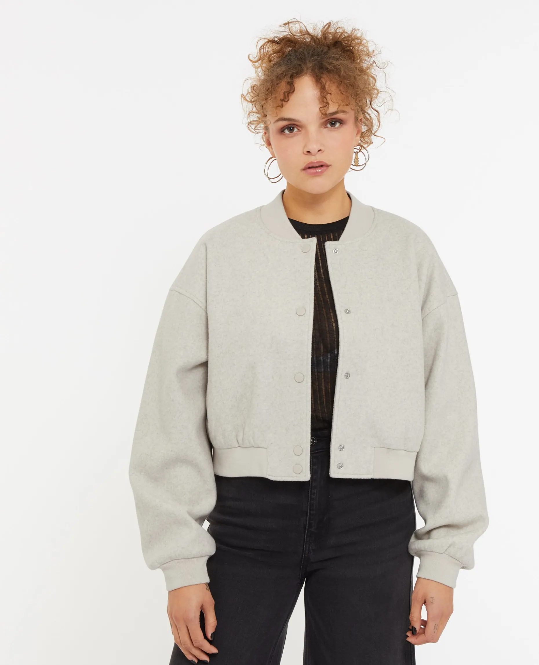 Blouson Bomber Façon Drap De Laine - Beige