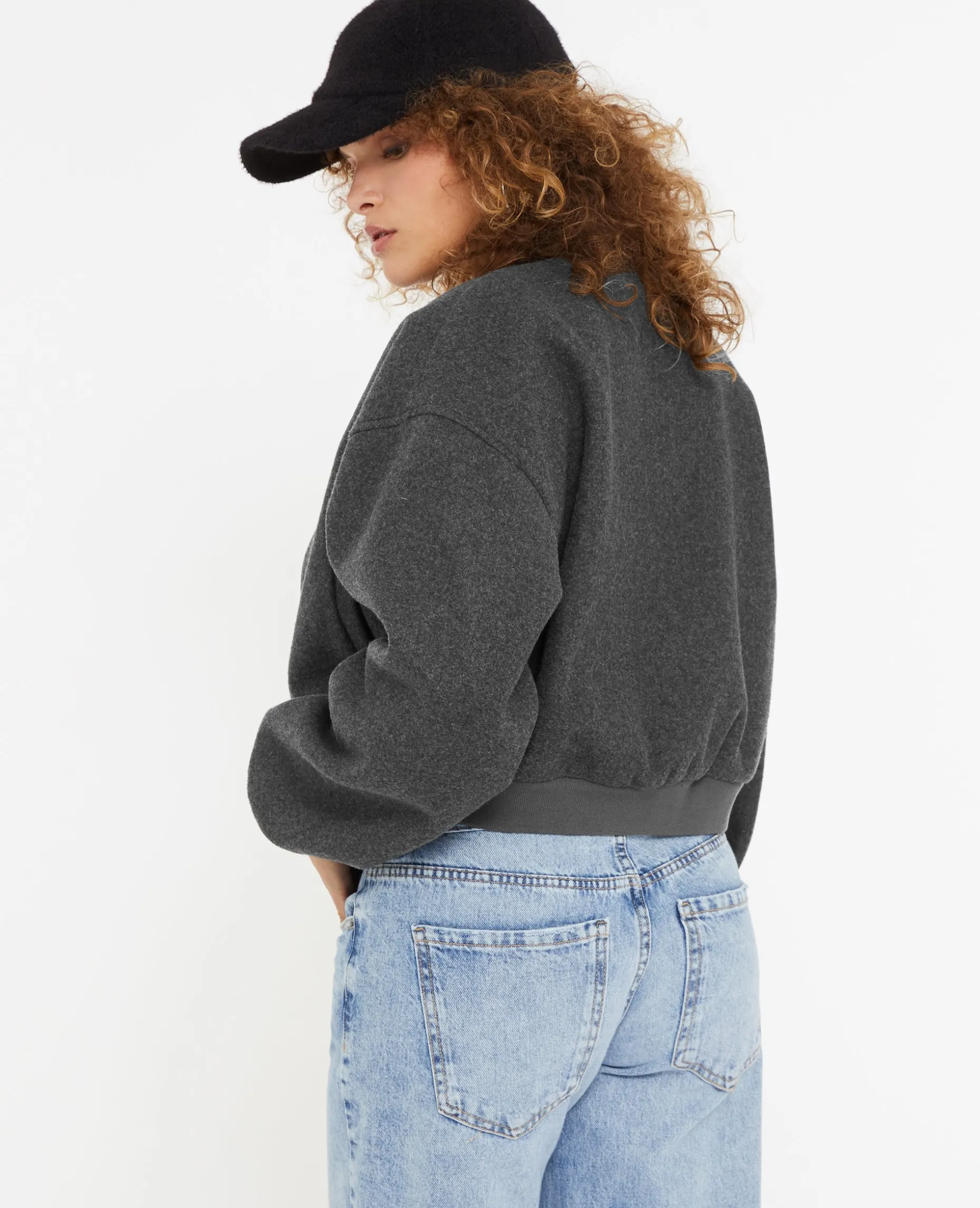Blouson Bomber Façon Drap De Laine - Gris Foncé