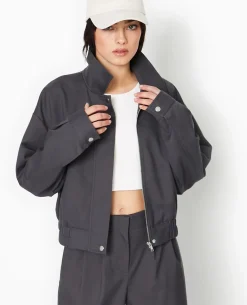 Blouson En Toile Avec Col - Gris Foncé