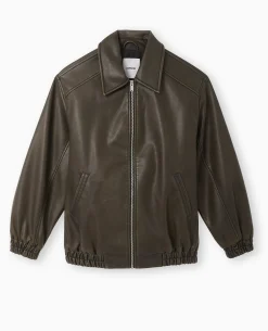 Blouson Long En Simili Cuir Vieilli - Taupe