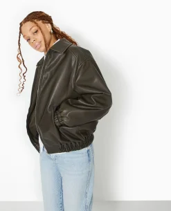 Blouson Long En Simili Cuir Vieilli - Taupe