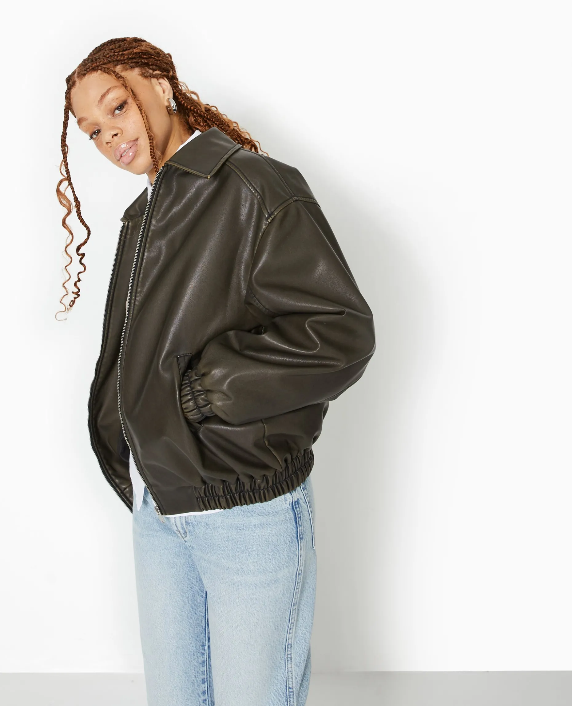 Blouson Long En Simili Cuir Vieilli - Taupe
