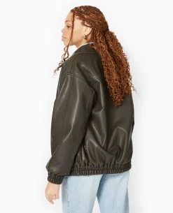 Blouson Long En Simili Cuir Vieilli - Taupe