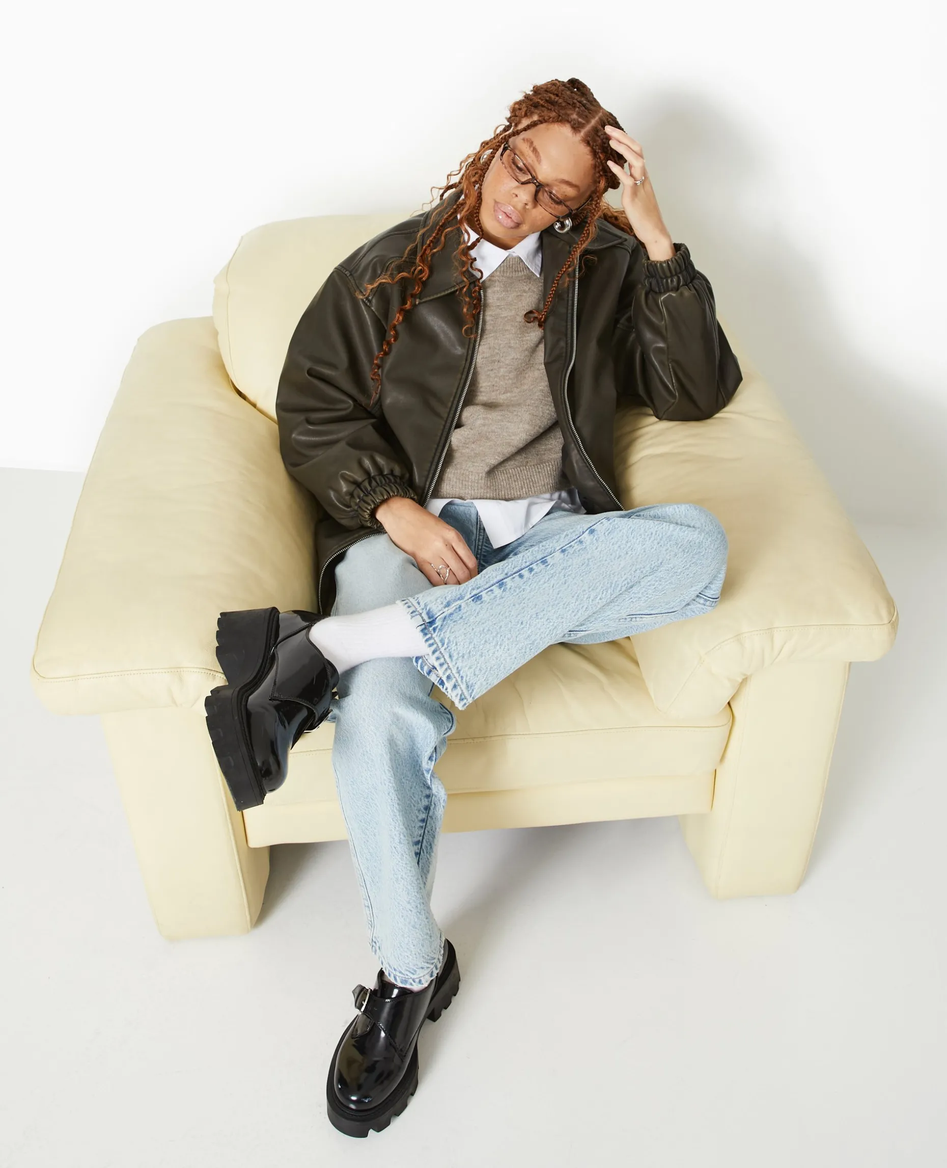 Blouson Long En Simili Cuir Vieilli - Taupe