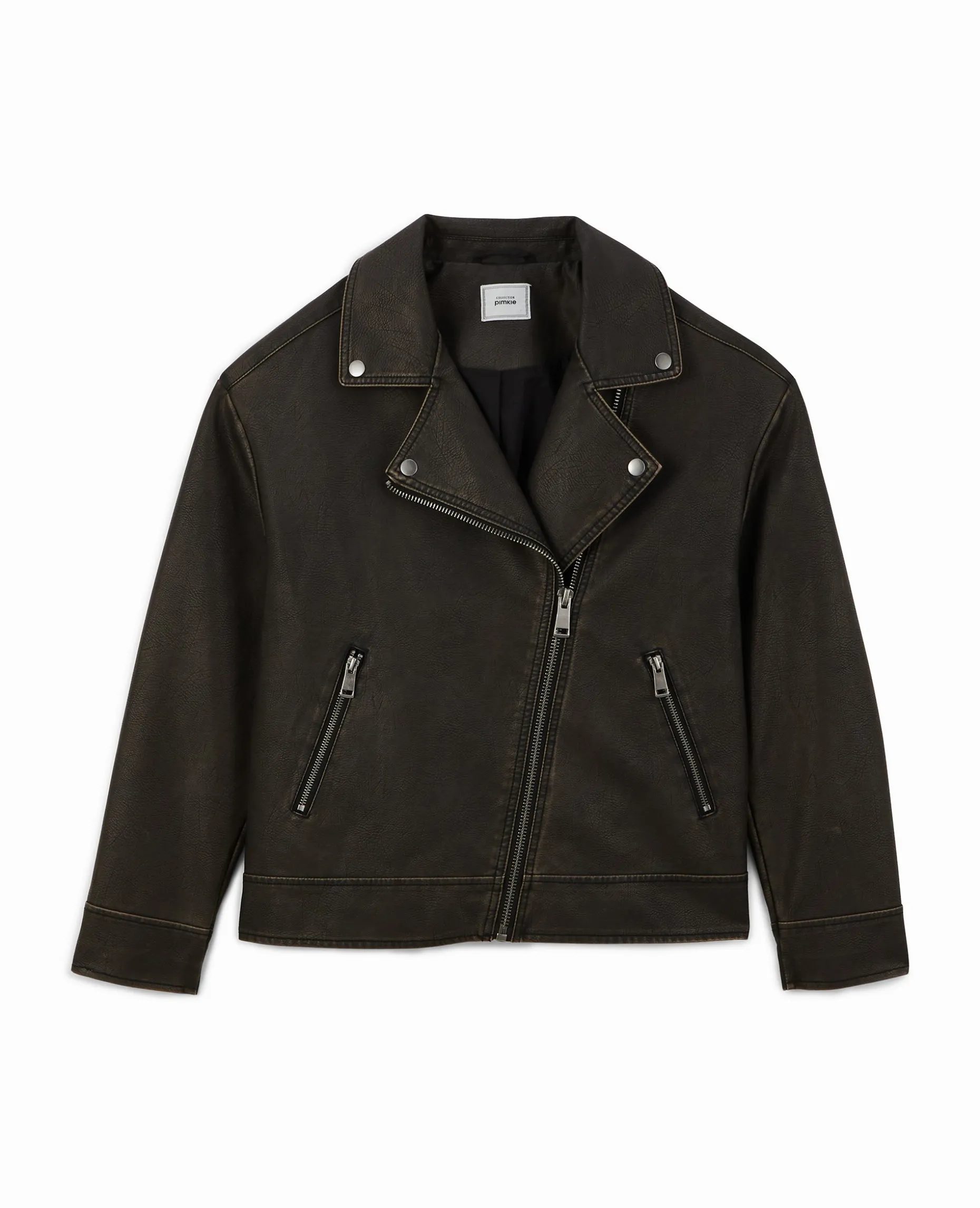 Blouson Motard Oversize En Simili - Marron