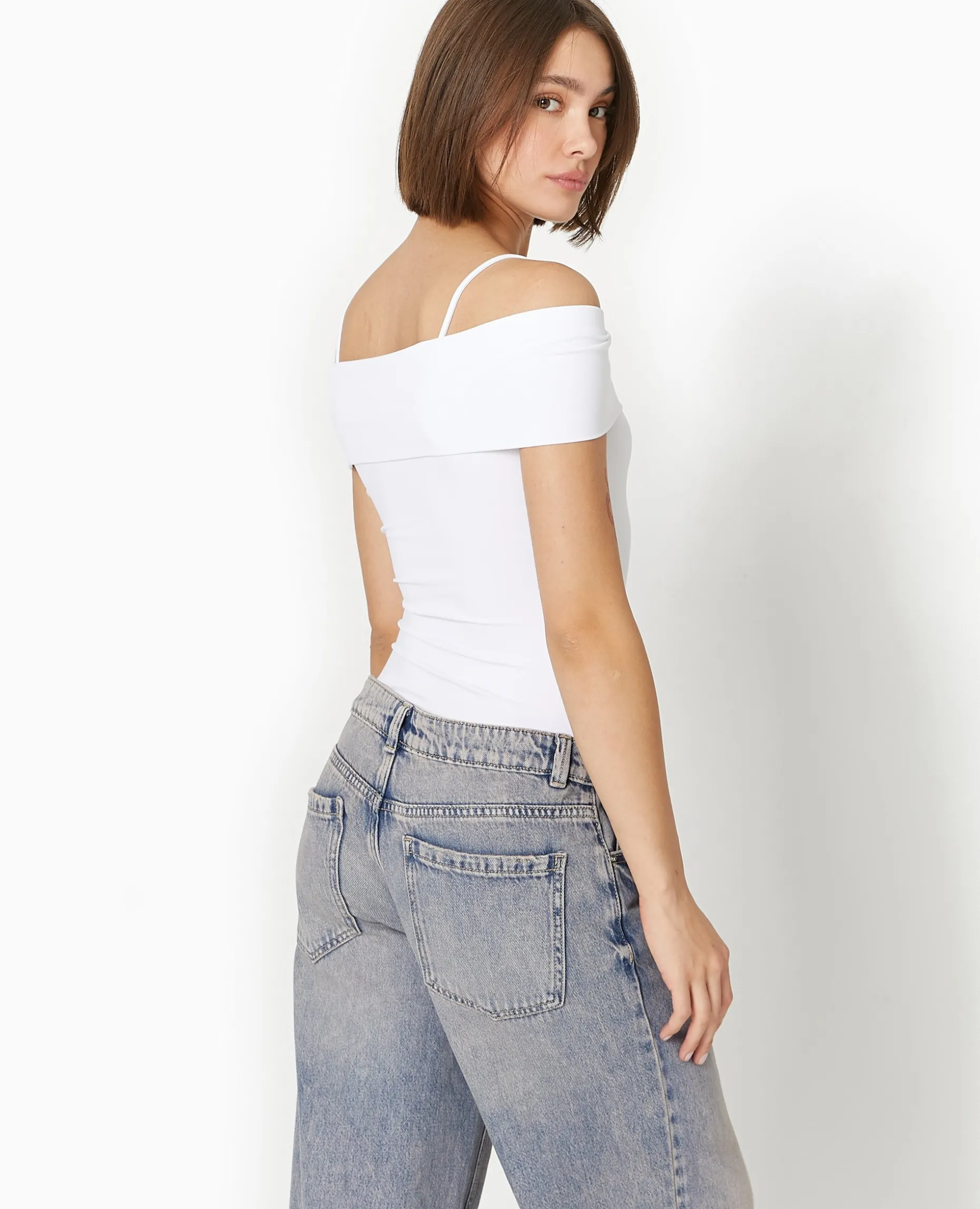 Body Encolure Bardot Avec Bretelles - Blanc