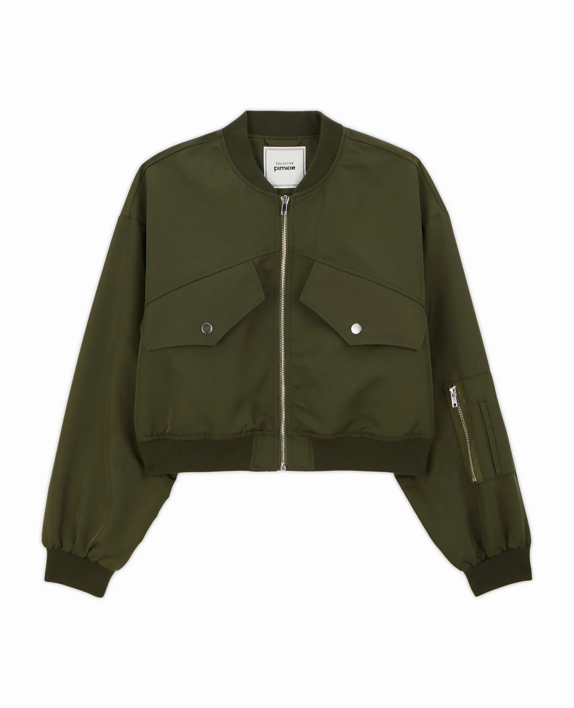 Bomber Court En Tissu Satiné - Vert Kaki