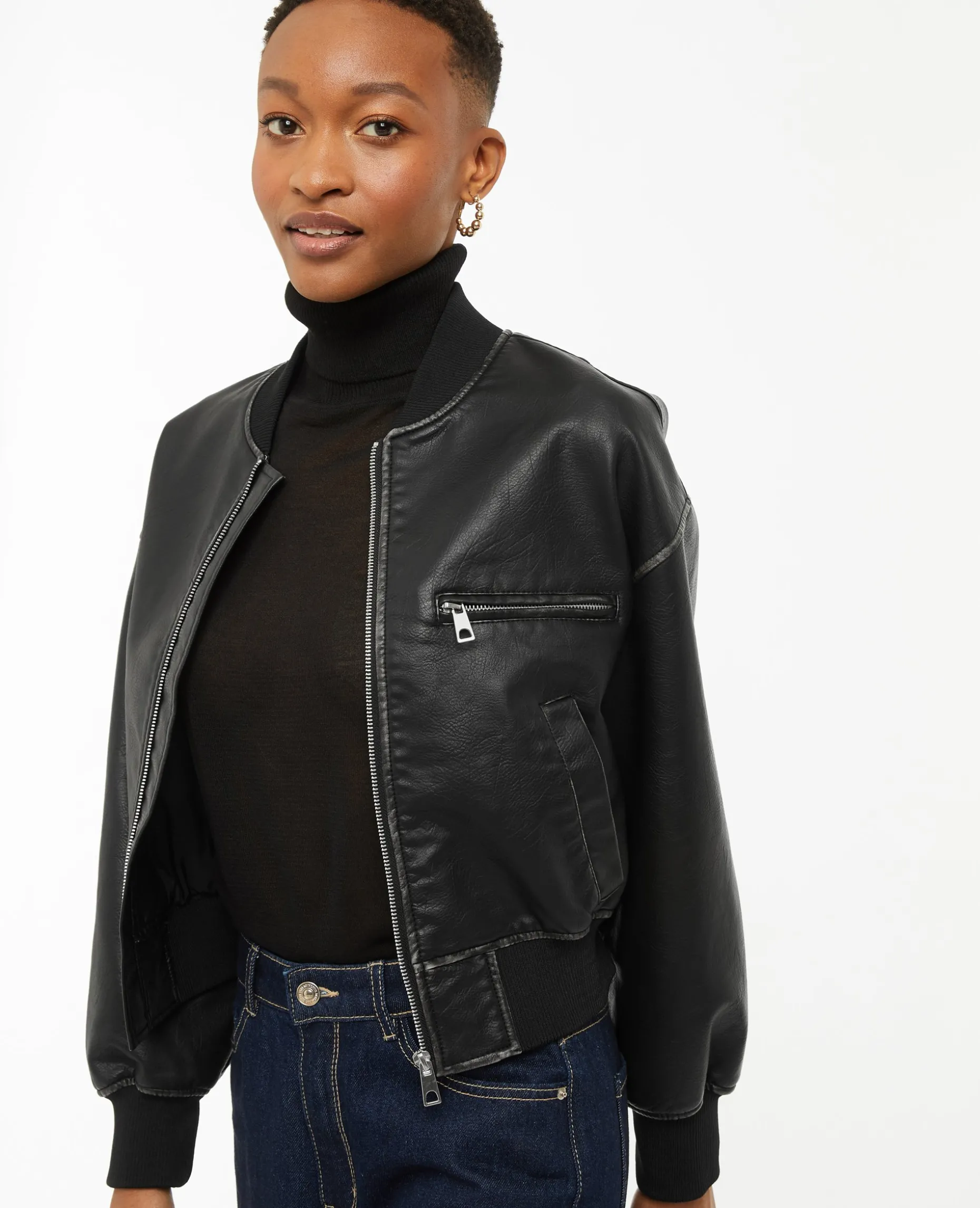 Bomber En Simili - Noir